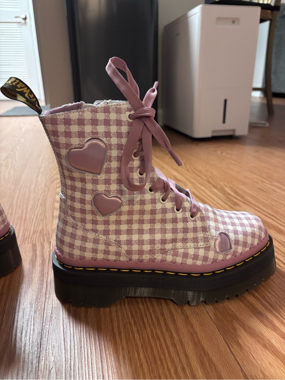 Dr. Martens Jadon Heart Gingham Leather Platform Boot